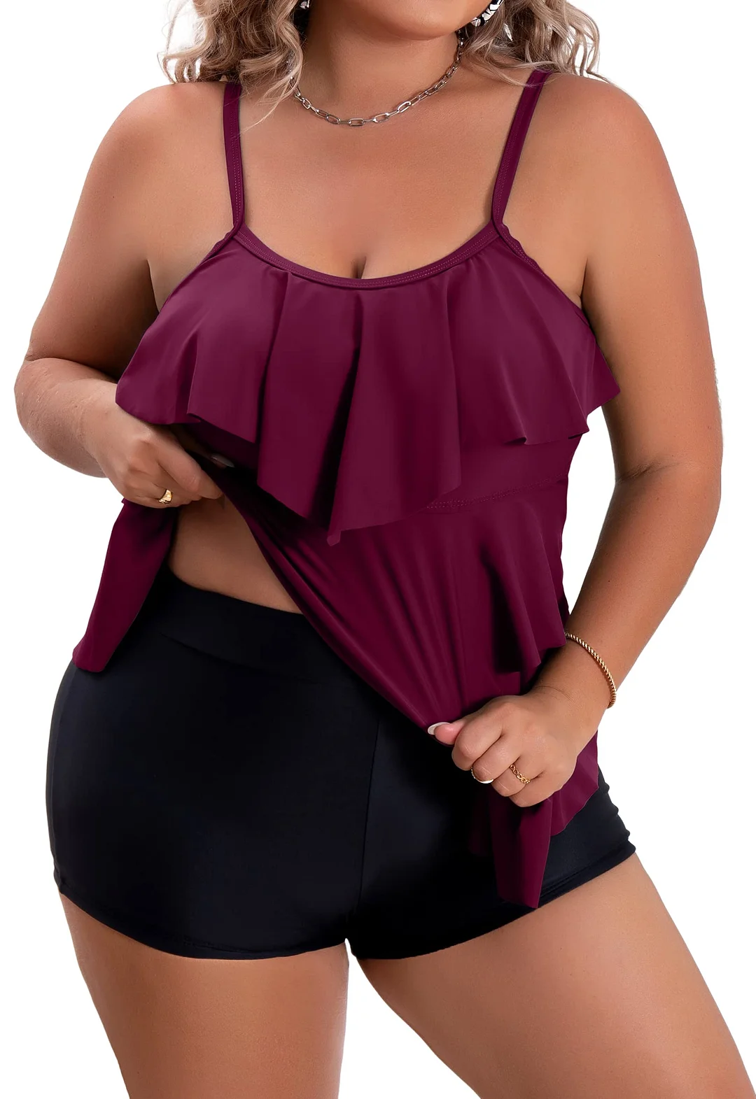 Plus Size Ruffled Flounce Tummy Control Tankini Swimsuits