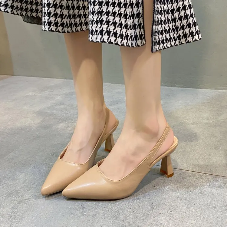 Breakj Breakj Spring And Summer New Pointed High-Heeled Shoes Women's Fine Heel Head Sandals Behind The Empty Shallow Single Shoes Women Casual
