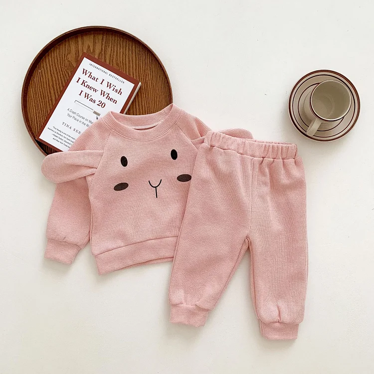 2pcs Baby Toddler 3D Animals Design Sweatshirt and Waffle Pants Set