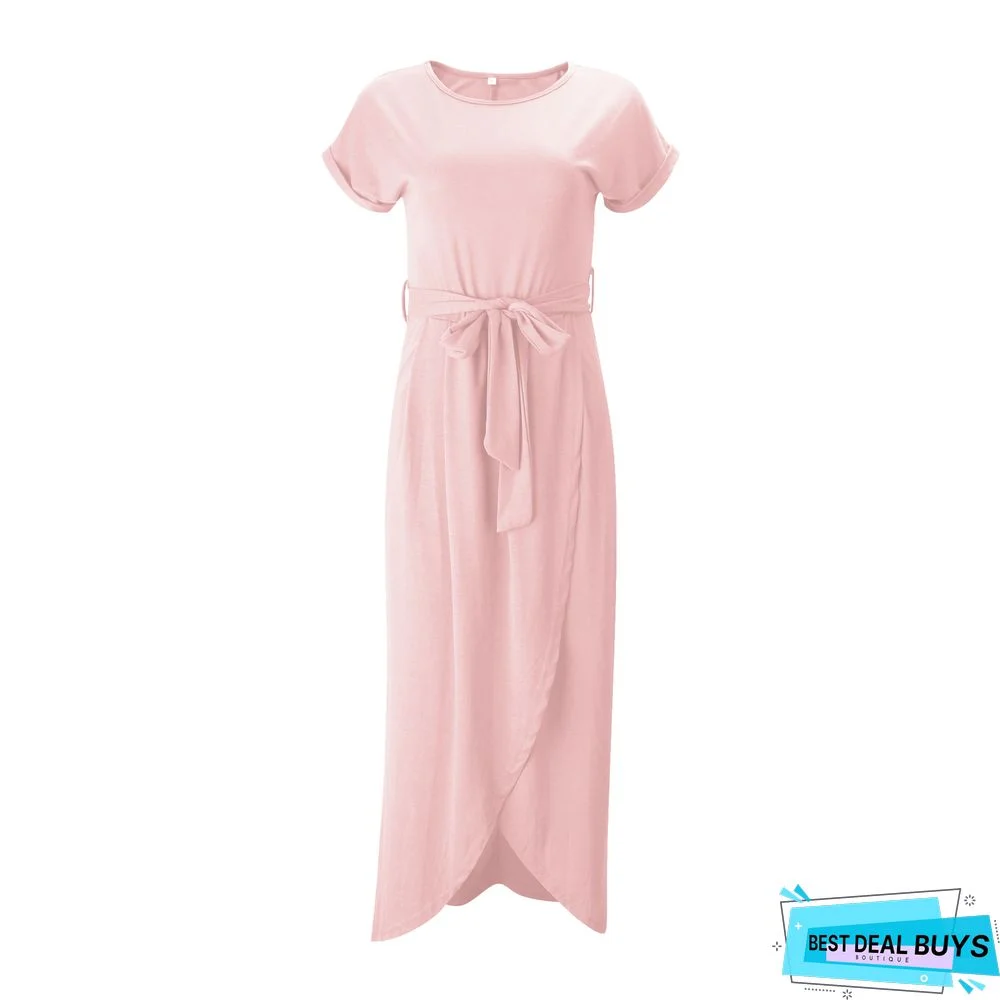 Irregular Dress with Flat Round Neck In Solid Color