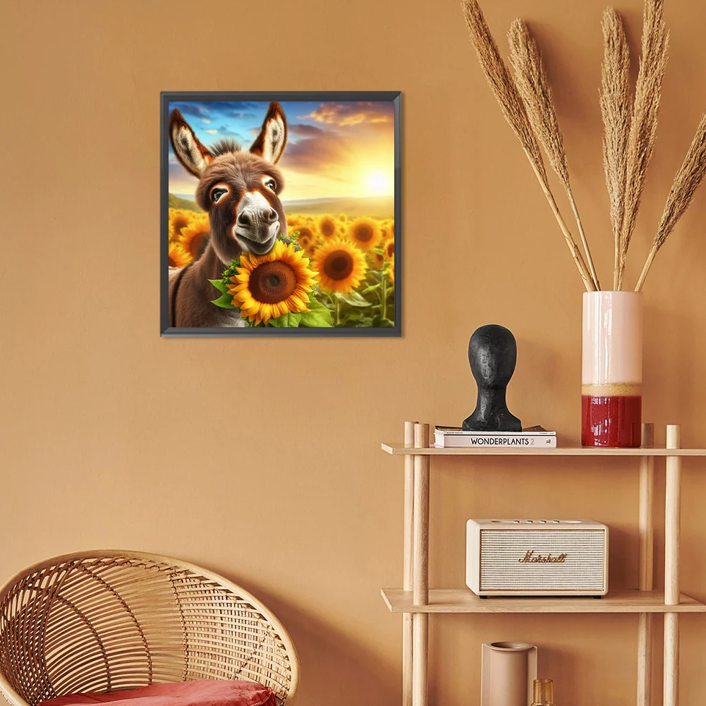 Diamond Painting - Full Round Drill - Sunflower Donkey(Canvas|30*30cm)