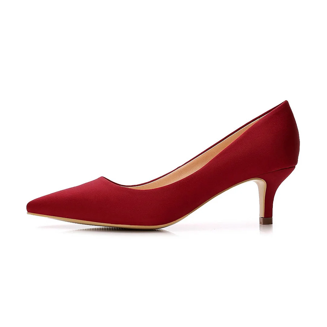 YDN Simple Pointed Toe Women's Red Pumps with Kitten Heel
