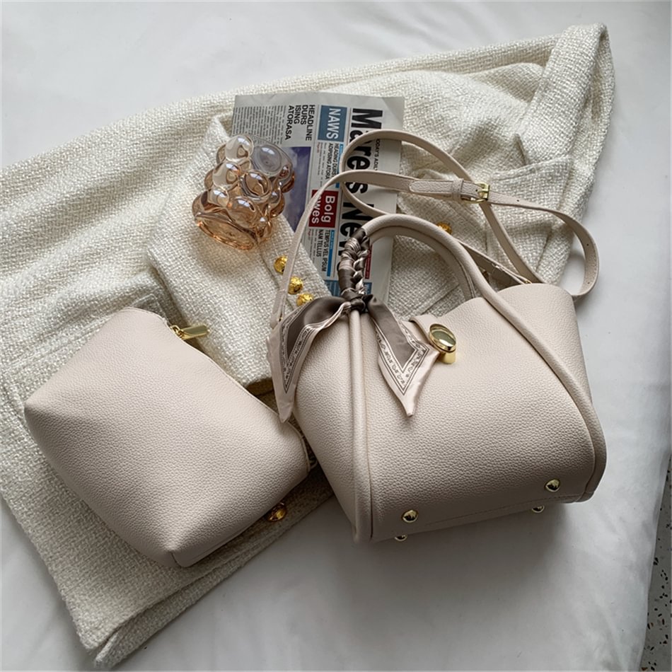 Pongl Set Purses and Handbags Luxury Designer Brand Soft Leather Women's Totes Bag Elegant Ribbons Female Shoulder Crossbody Bag New
