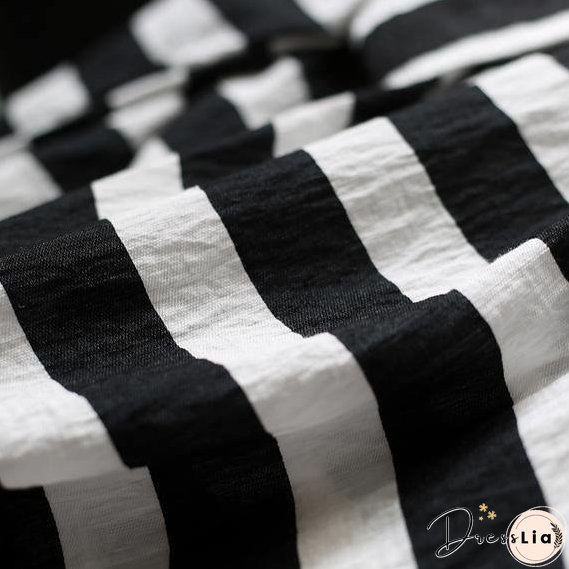 New Black White Striped Linen Summer Tops Casual O-Neck Pullover Batwing Sleeve T-Shirt