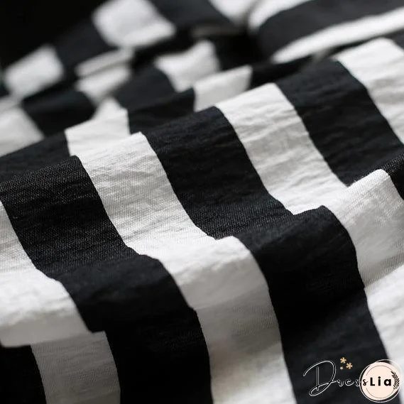 New Black White Striped Linen Summer Tops Casual O-Neck Pullover Batwing Sleeve T-Shirt