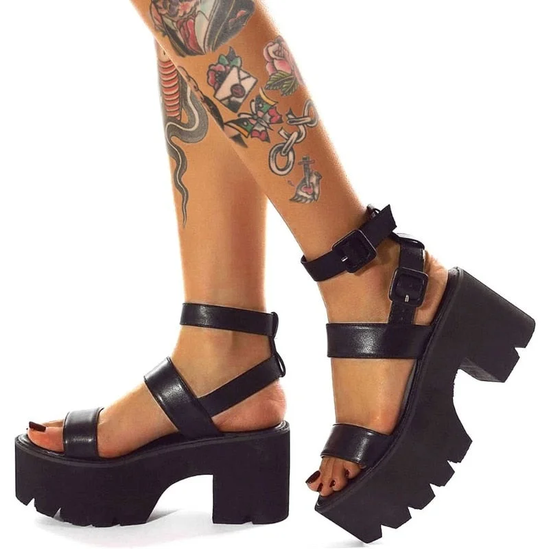  2022 Brand Leisure Chunky Platform Sandals High Block Heels Gladiator Goth Black Shoes Woman Fashion Trendy Summer Women Sandals