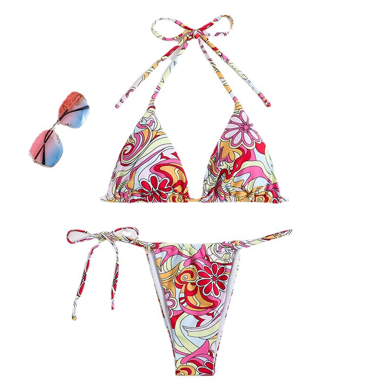 Mature Women Triangle Printed Bikini Swimsuit