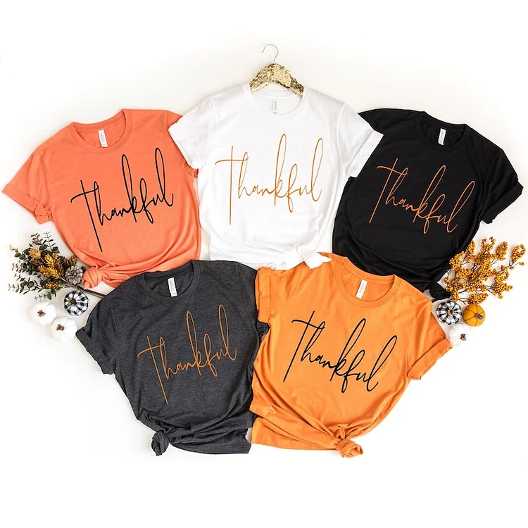 Thankful Thanksgiving Shirt- Cute Fall Tshirts for Women, halloween shirt Thankful Shirt plus size tops and tees