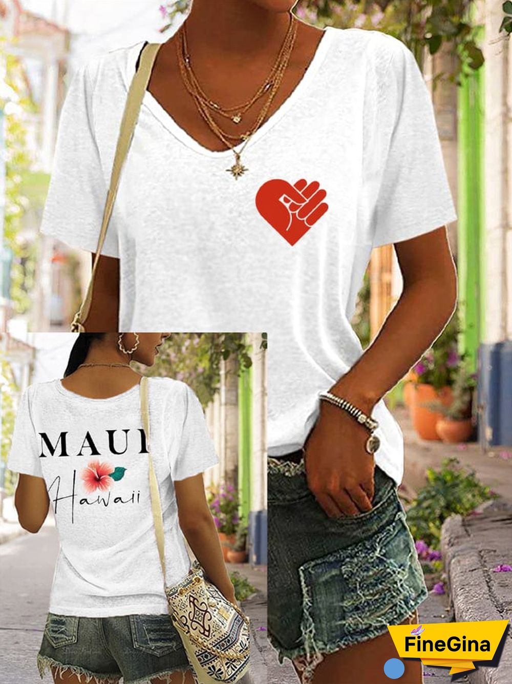 Women's Lahaina Strong Support Hawaii MAUI V-Neck Tee