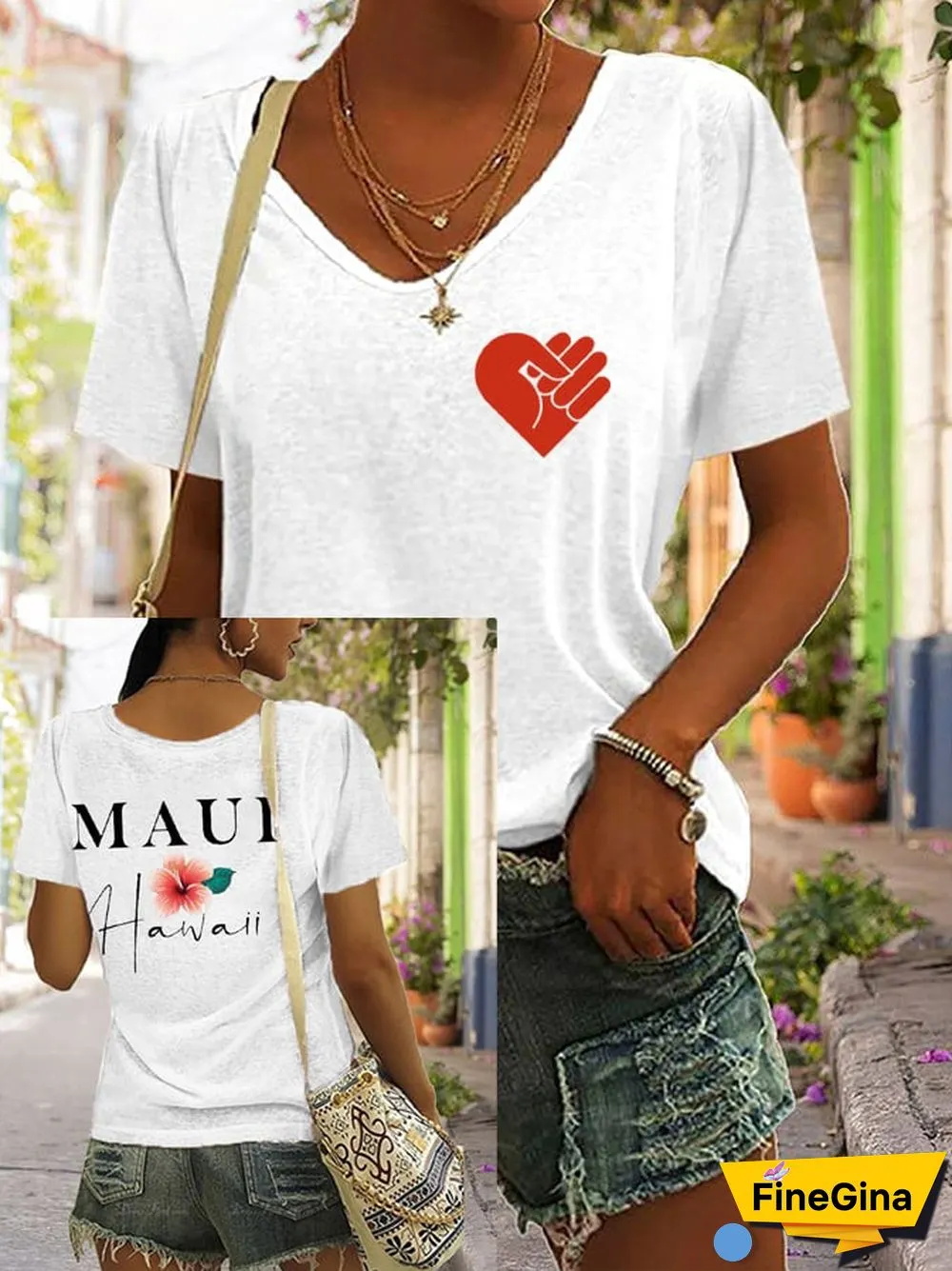 Women's Lahaina Strong Support Hawaii MAUI V-Neck Tee