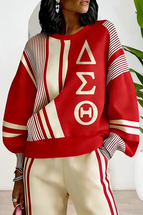 Delta Sigma Theta Sorority Striped Lantern SleeveSweatshirt