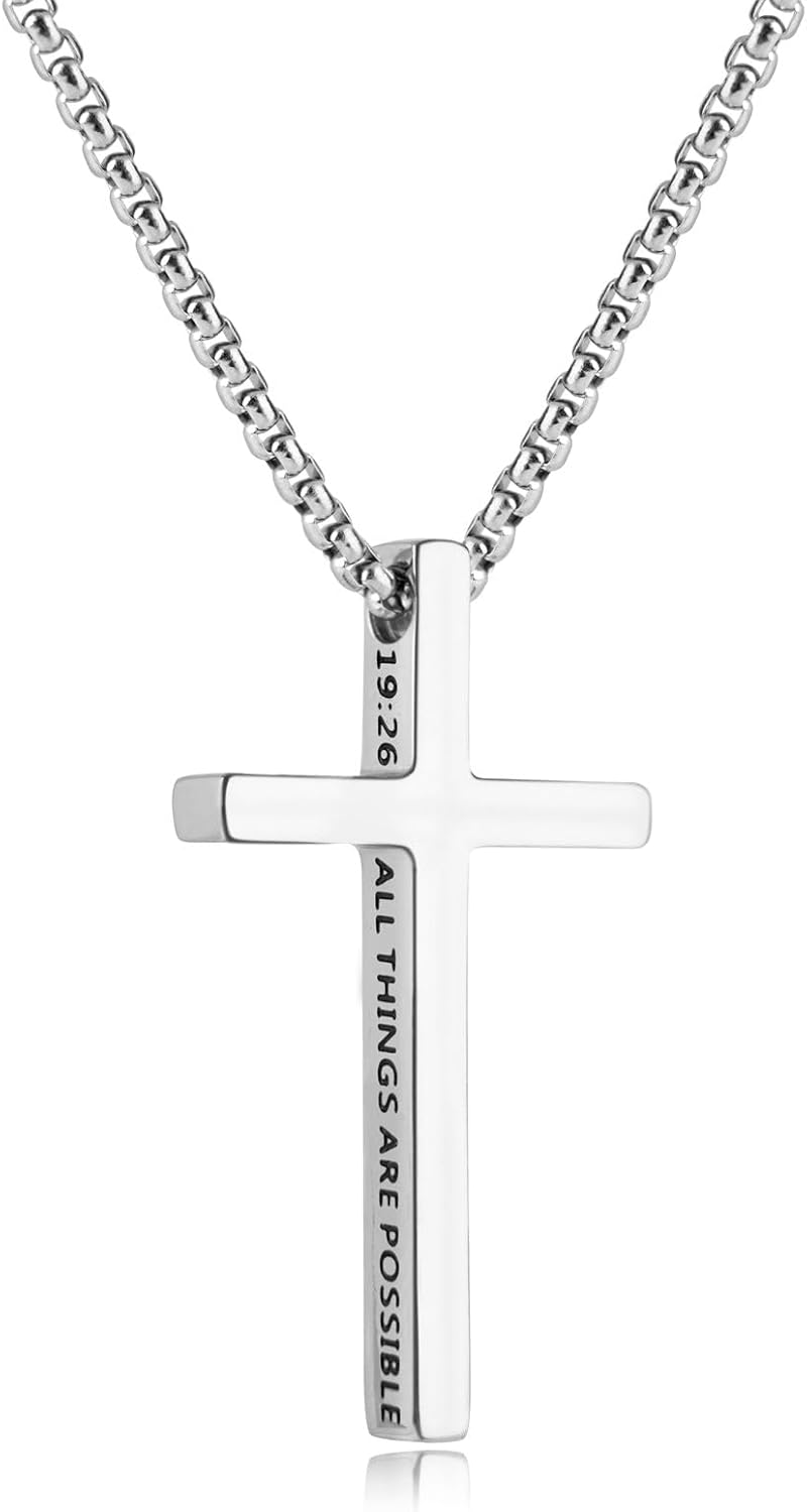GAR BETHE Stainless Steel Men's Cross Necklace With Scripture | 20/22 ...