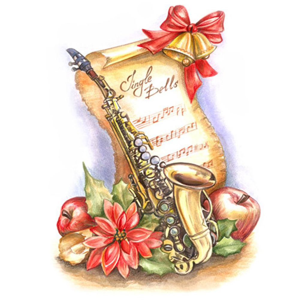 

30*40CM - Round Drill Diamond Painting - Musical Instrument Flower, 501 Original