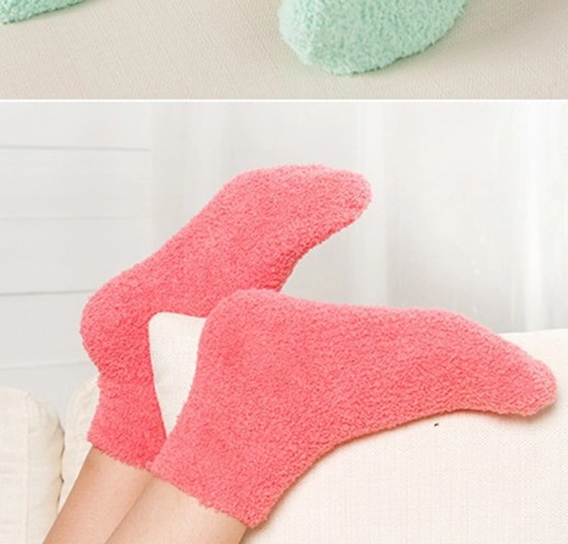 Women Slippers Socks Fluffy Plush Home Sleeping Socks Coral Fleece Socks Candy Color Mid-tube Socks