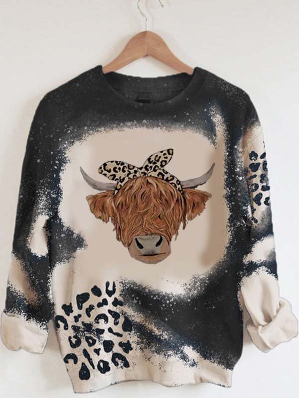 Leopard Highland Cattle Casual Hoodie
