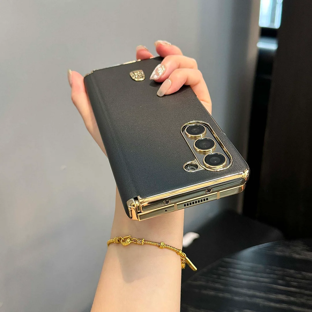 Top-Grain Leather Stand Case for Samsung W22/W23/W24 Minimalist Business Design in Meteorite Black Anti-Fingerprint & Shockproof