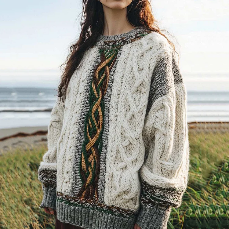 Women's Knit Jacquard Round Neck Sweater