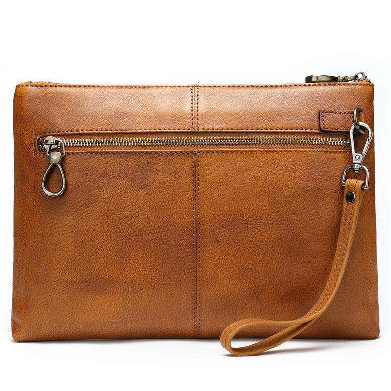 Simple Leather Casual Solid Color Zipper Design Business Clutch