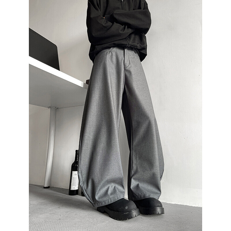Grey Suit Pants Men Fashion Society Mens Black Dress Pants Korean Loose Casual Wide Leg Pants Mens Office Formal Trousers