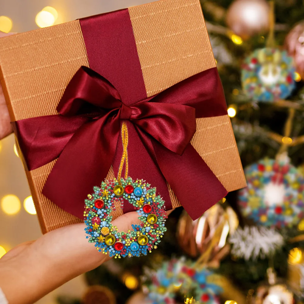 5Pcs DIY Christmas Wreath Acrylic Special Shaped 5D DIY Diamond Art Hanging Decor