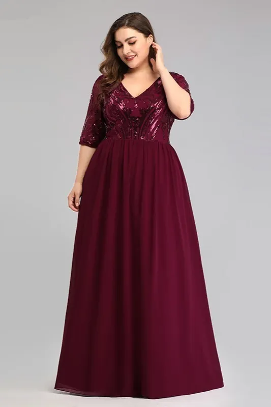 open lace back dress Burgundy Sequin Prom Dresses with Pockets Wide Straps Formal Dress 24005 Custom Colors / 24W