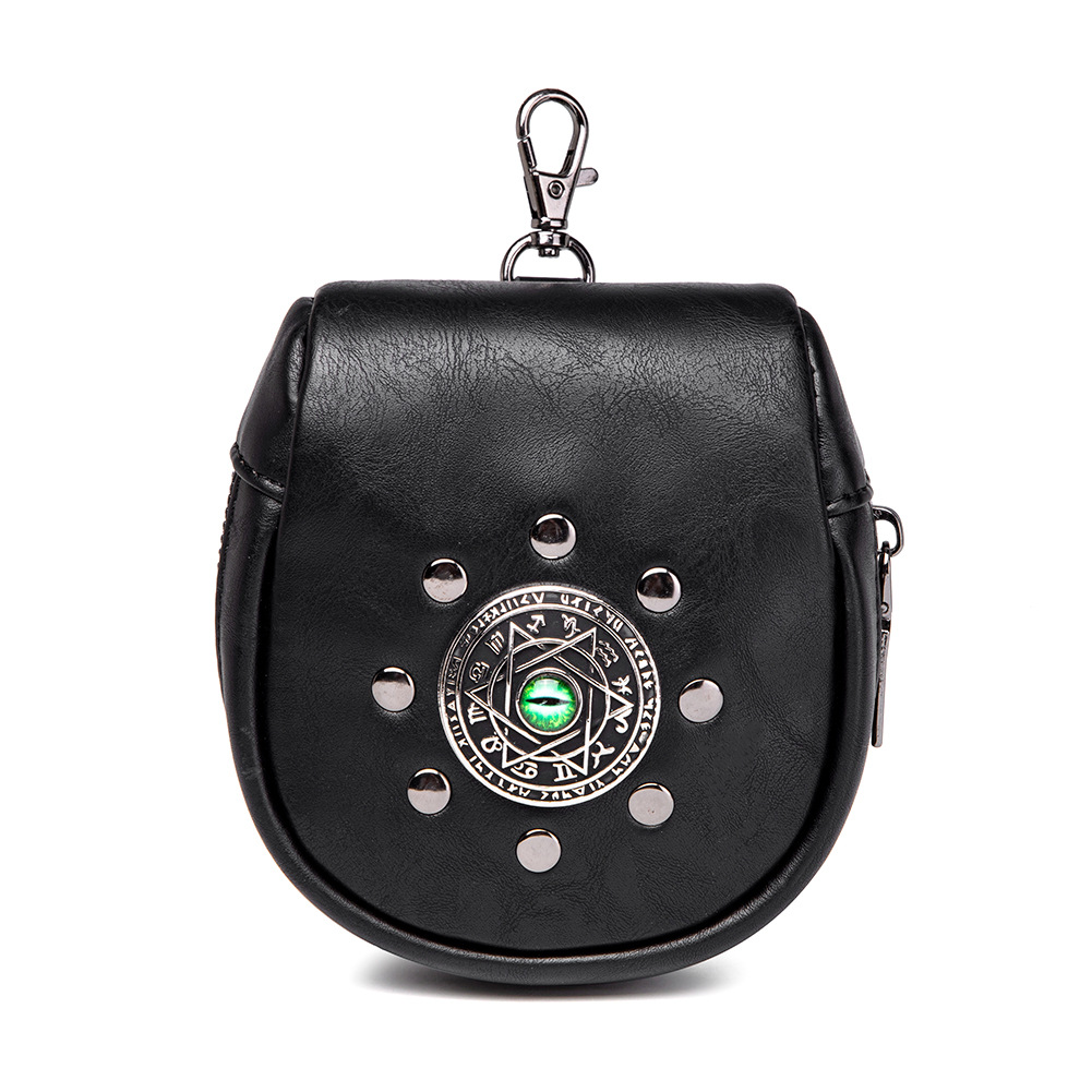 12 Zodiac Vintage Dark Belt Bag PU Leather Studded Gemstone Belt Bag