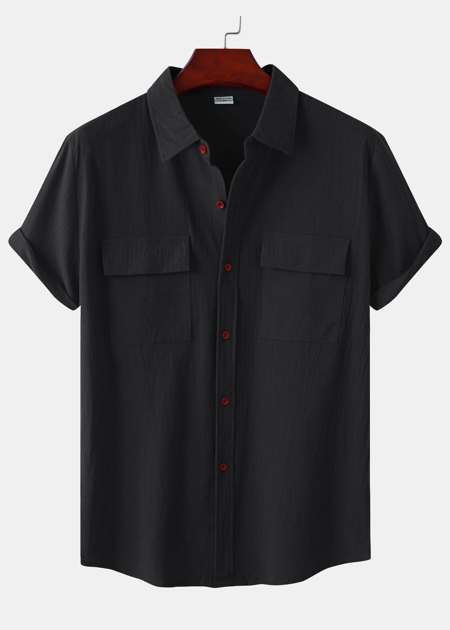 Men's Plain Double Pocket Short Sleeve Shirt PLUSCLOTHESMAN