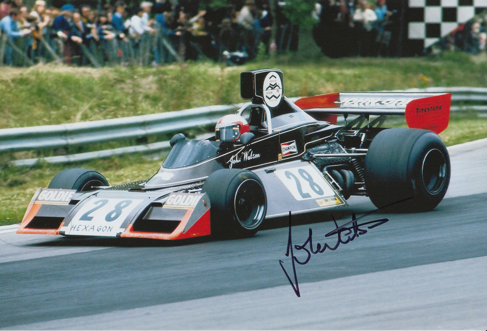 John Watson Goldie Hexagon Brabahm Hand Signed 12x8 Photo Poster painting F1 1.