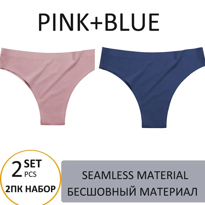 2PCS/Set Woman Panties Sexy Bikini Thongs Women Underwear  T-Back Female Lingerie Seamless Ice Silk Underpants For Woman 2021