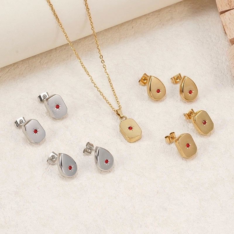 Casual Elegant Vacation Square Water Droplets 304 Stainless Steel Rhinestones 18K Gold Plated Inlay Earrings Necklace