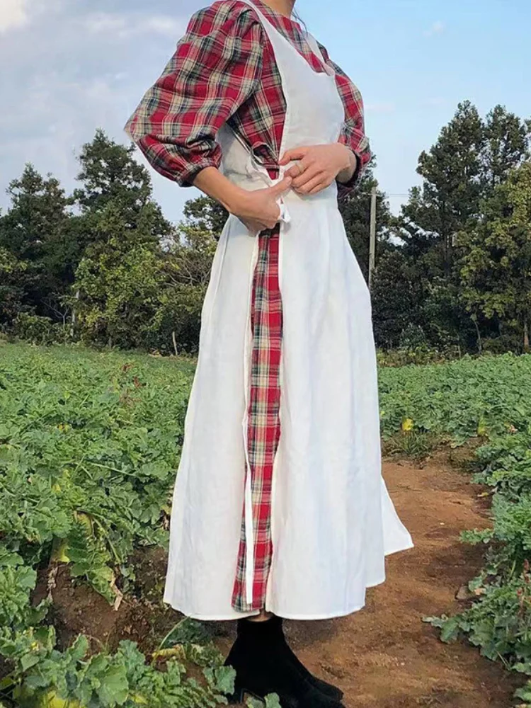 Vintage Tied Pleated Maxi Pinafore Dress