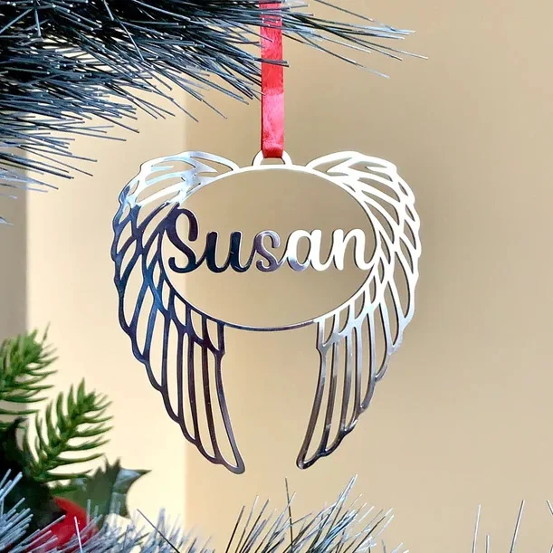 Personalized Angel Wings Name Ornament Memorial Christmas Home Decor