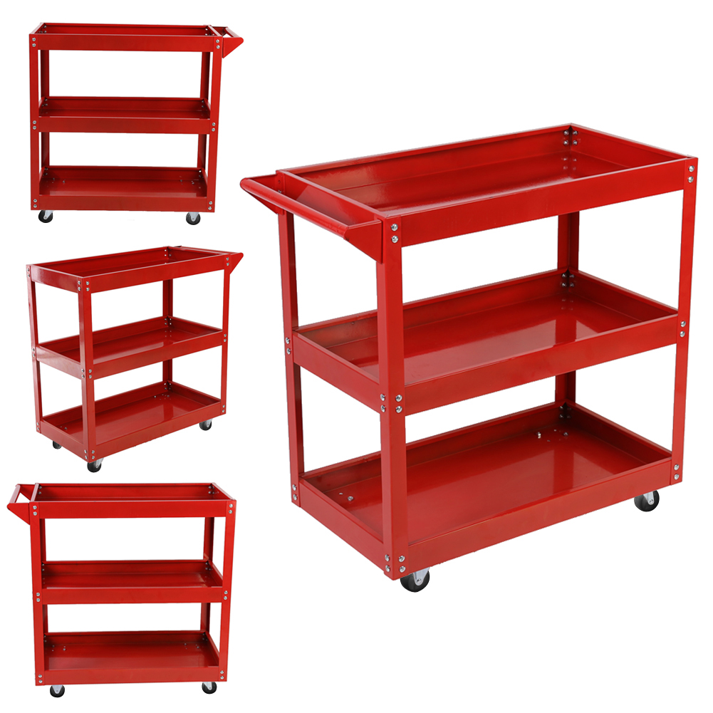 

RED Tool Storage Heavy Duty Garage Trolley Workshop DIY 3 Tier Wheel Cart-133281, 501 Original