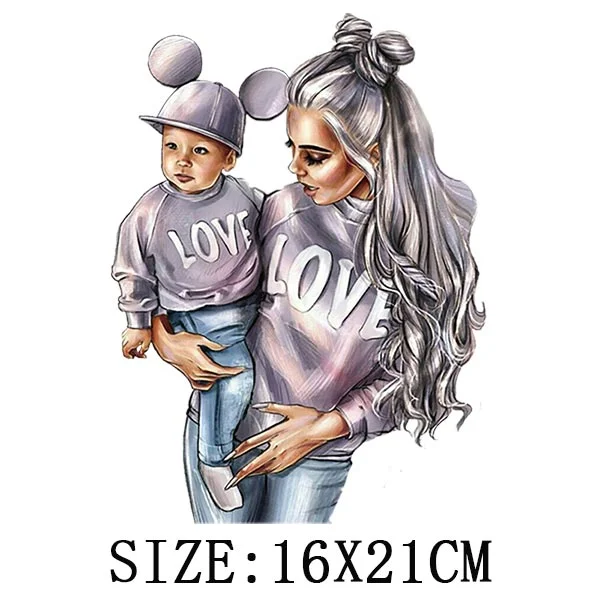 Mom&Baby Iron On Transfer For Woman Clothing DIY Washable Thermal Stickers On T-shirt Lovely Design Appliqued Patches On Clothes