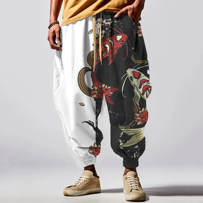 Men's Koi Lotus Colorblock Art Print Sweatpants