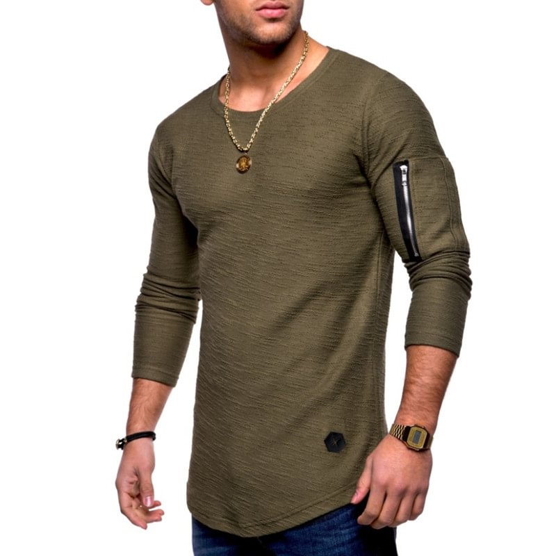 Solid Cotton Men's Spring Long-sleeved T-shirts-VESSFUL