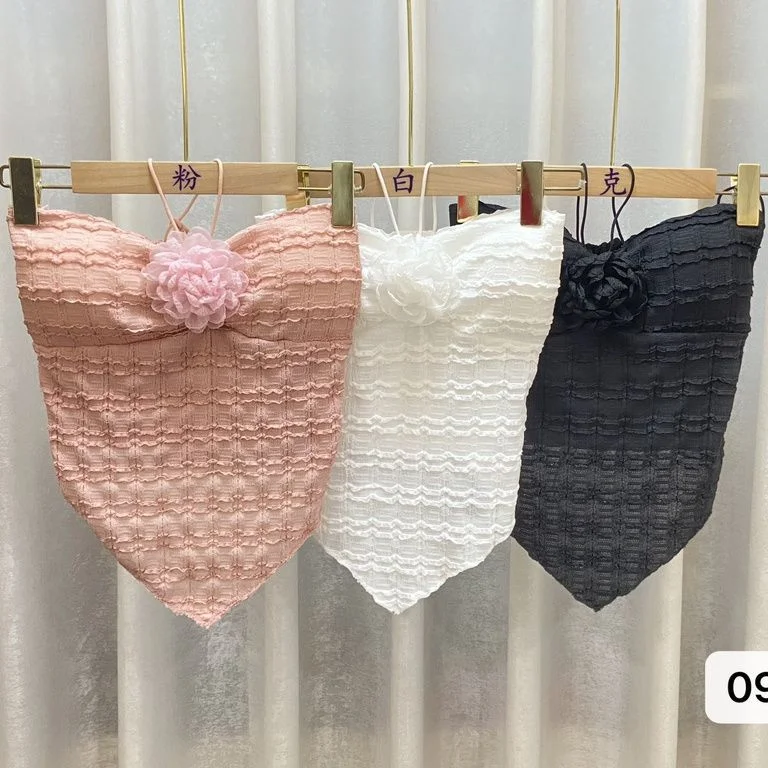 Uveng Uveng Pure Desire Sling Vest Summer Design Beautiful Back Short Irregular Flowers Pink Back Sweet Spicy Top