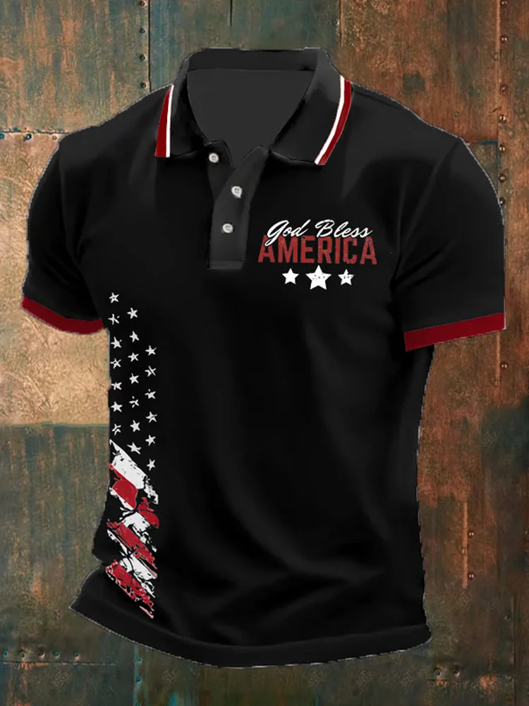 Men's God Bless America Printed Polo Shirt
