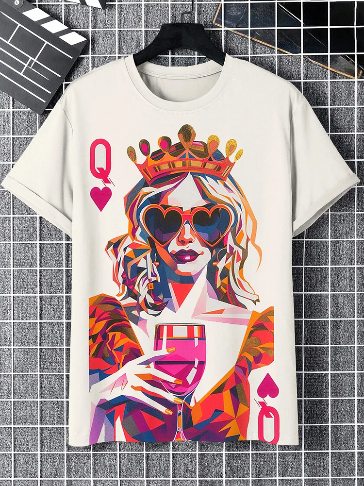 Men's Queen Red Wine Aesthetics Art Print Casual T-Shirt