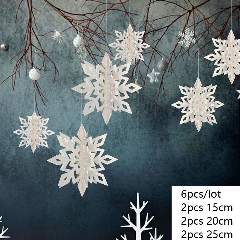3D Artificial Snowflakes Paper Garland Banner Christmas Decorations for Home Winter Birthday Party Fake Snow New Year Ornaments