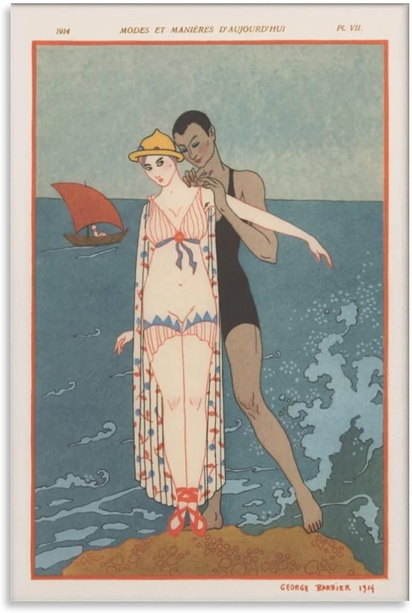 Romantic Fashion Poster - Beach Fashion Poster, Swimsuit French Fashion Poster, Art Deco Wall Art - Wall Art Paintings Canvas Wall Decor Home Decor Living Room Decor Aesthetic 08x12inch(20x30cm) Unf 08x12inch(20x30cm)