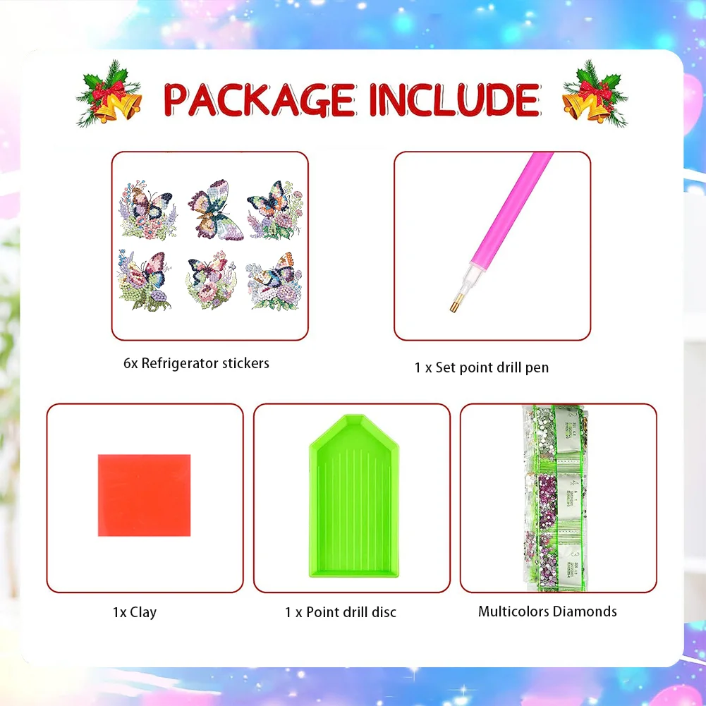 6Pcs DIY Flower Butterfly Special Shape Diamond Painting Fridge Magnet for DIY Crafts