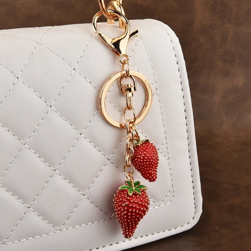 Sweet Strawberry Alloy Epoxy Bag Pendant Keychain