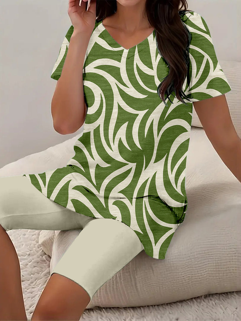 Women Long Sleeve V-neck Graphic Floral Printed Top