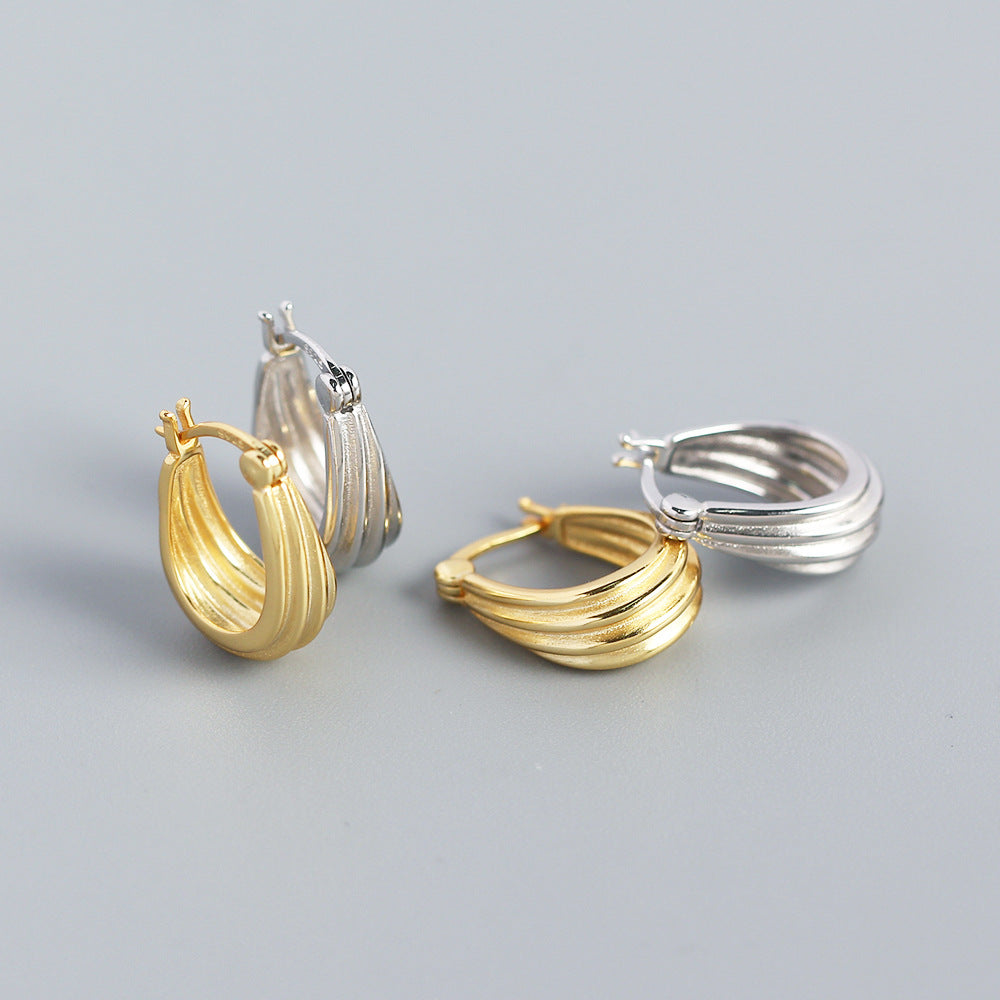 925 Sterling Silver Circle Geometric Silver Electroplating Stud Earrings