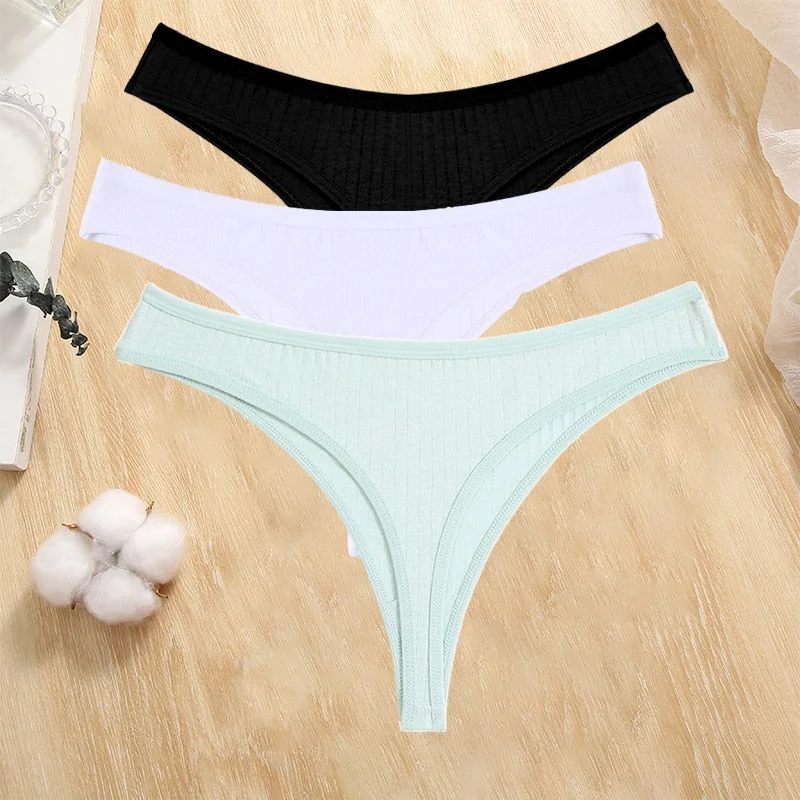 FINETOO 3PCS/Set Cotton G-string Women Lingerie Panties S-XL Thong Femmale Underwear Sexy Pantys Underpant Intimate Thong Girl