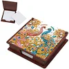 Wooden DIY Red Blue Peacock Diamond Painting Kit Note Box with 160 Papers Gifts