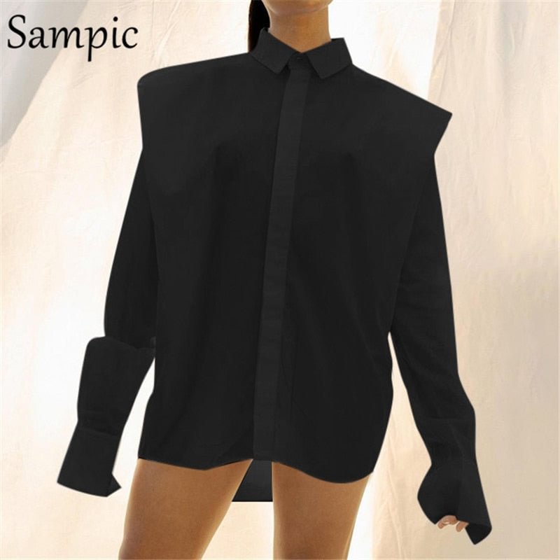 Sampic 2021 Autumn Office Ladies Loose Long Flying Sleeve Blouse Oversized Tops Fashion Elegant Women White Summer Shirt Blouse