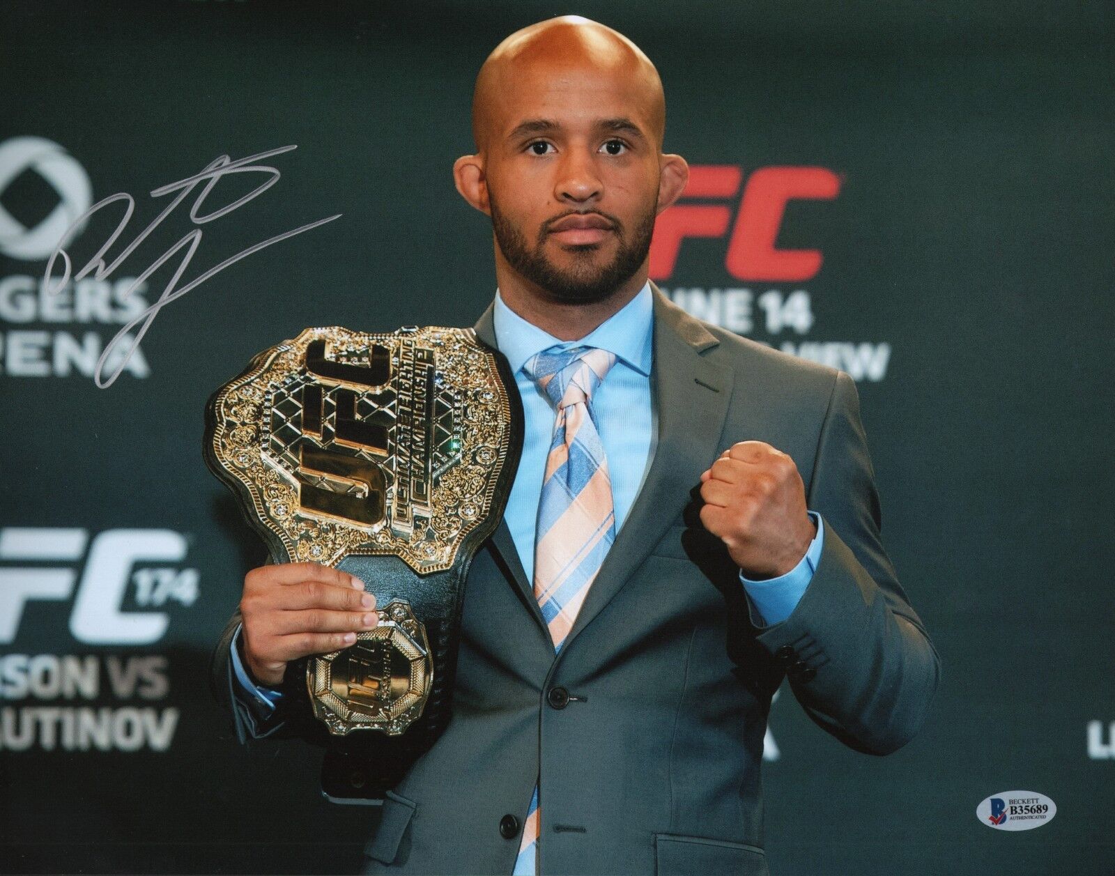 Demetrious Johnson Signed 11x14 Photo Poster painting BAS COA Picture w/ UFC Belt Autograph 197