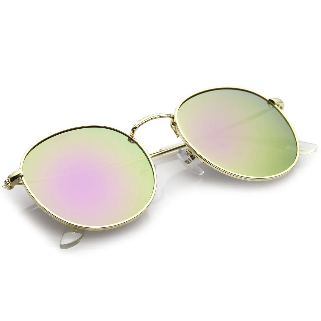 Retro Metal Frame Thin Temples Colored Mirror Lens Round glasses 50mm